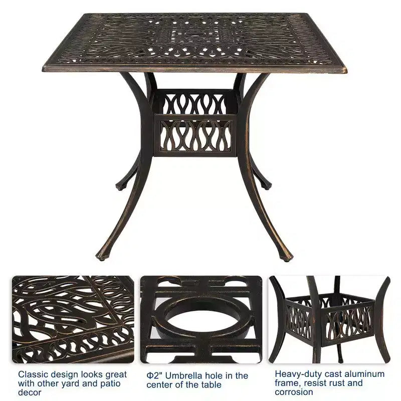Table à manger carrée en métal Karl Home pour l'extérieur