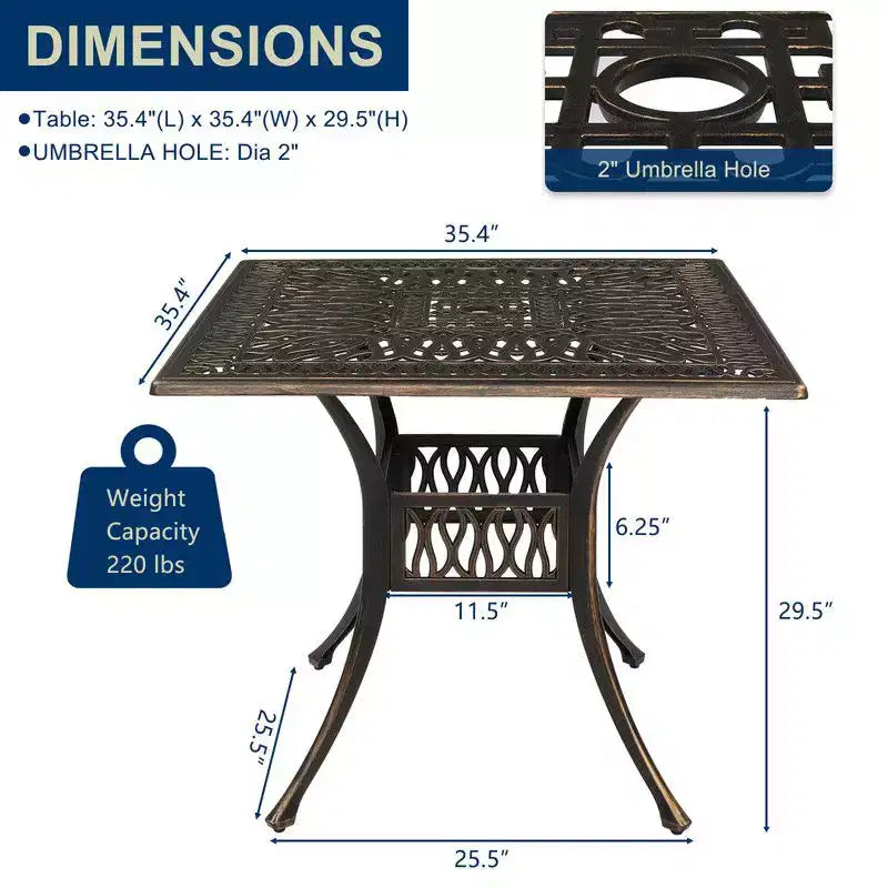 Table à manger carrée en métal Karl Home pour l'extérieur