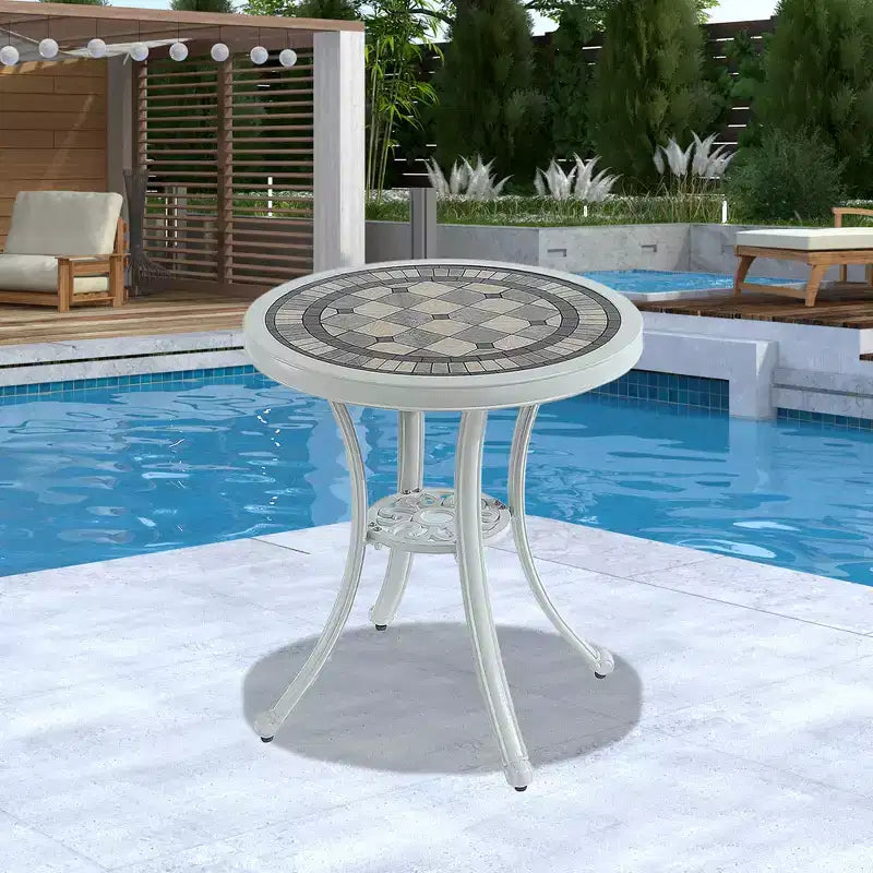 CLIHOME Table de Bistrot Extérieure Ronde en Aluminium Moulé 24" Table de Repas