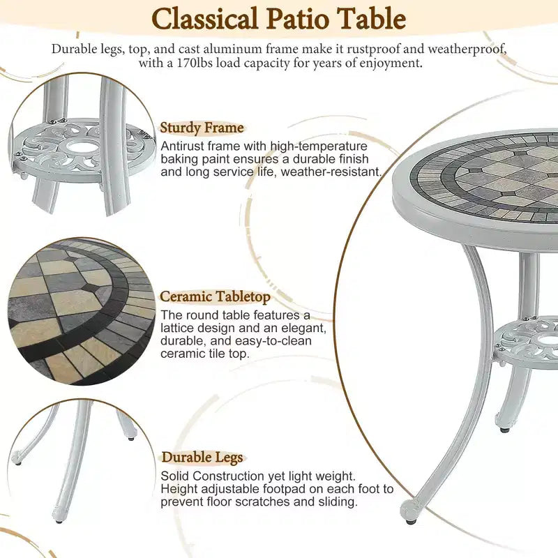 CLIHOME Table de Bistrot Extérieure Ronde en Aluminium Moulé 24" Table de Repas