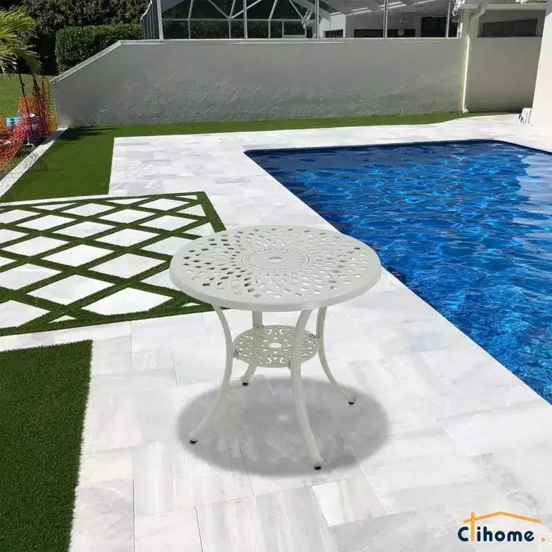 CLIHOME Table de terrasse ronde d'extérieur avec trou pour parasol