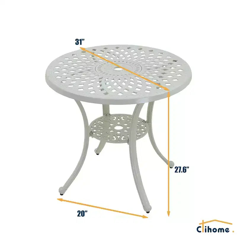 CLIHOME Table de terrasse ronde d'extérieur avec trou pour parasol