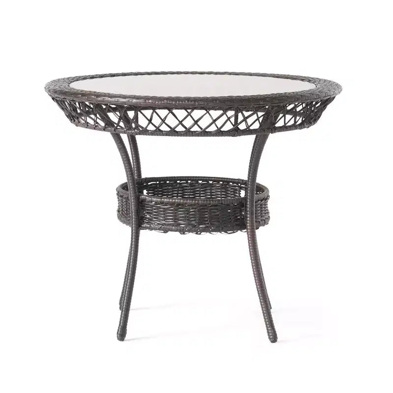 Table à manger ronde GDFStudio Syros en osier et verre trempé pour l'extérieur