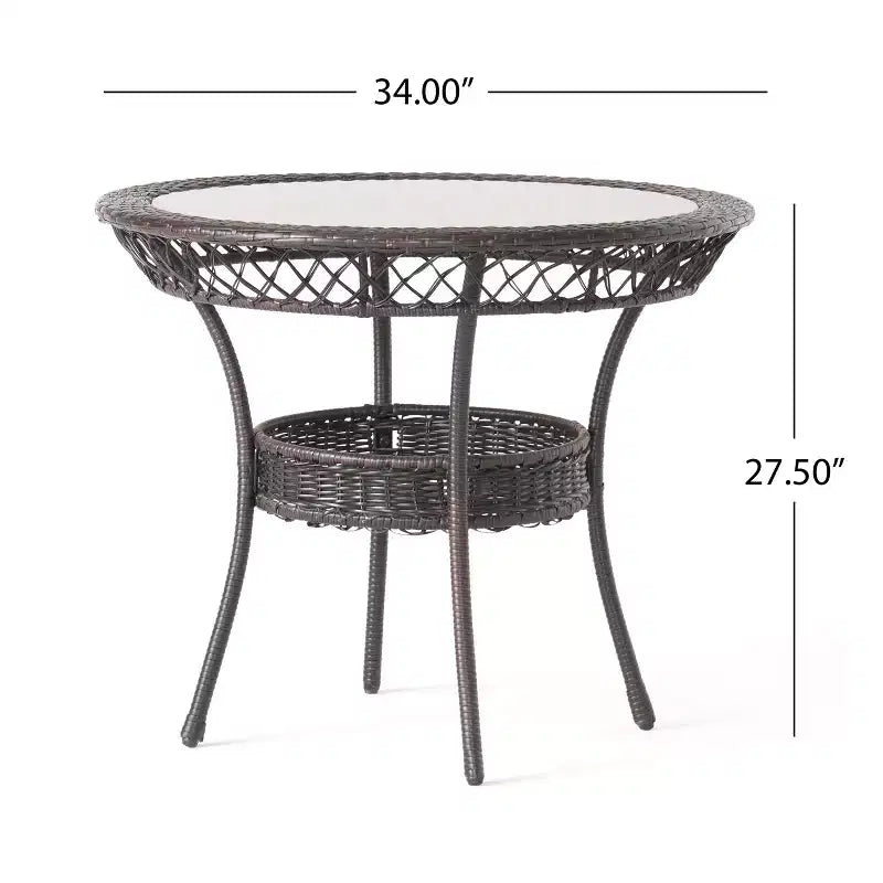 Table à manger ronde GDFStudio Syros en osier et verre trempé pour l'extérieur
