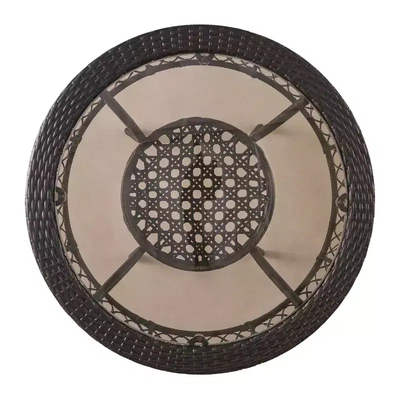 Table à manger ronde GDFStudio Syros en osier et verre trempé pour l'extérieur