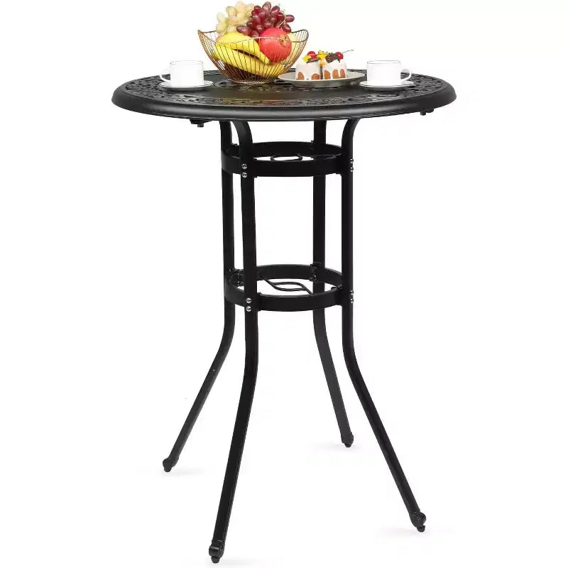 VINGLI 32 Outdoor Bar Table, Patio Bar Height Table with Umbrella Hole, Round High Top Table Cast Aluminum Tall Outdoor Table Bistro Table