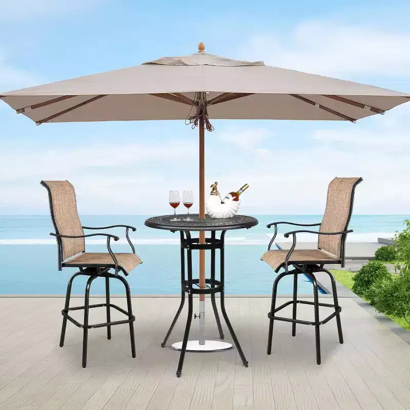 VINGLI Table de bar extérieure 32", Table de terrasse hauteur bar avec trou de parasol, Table ronde haute en aluminium moulé, Table haute d'extérieur, Table de bistrot