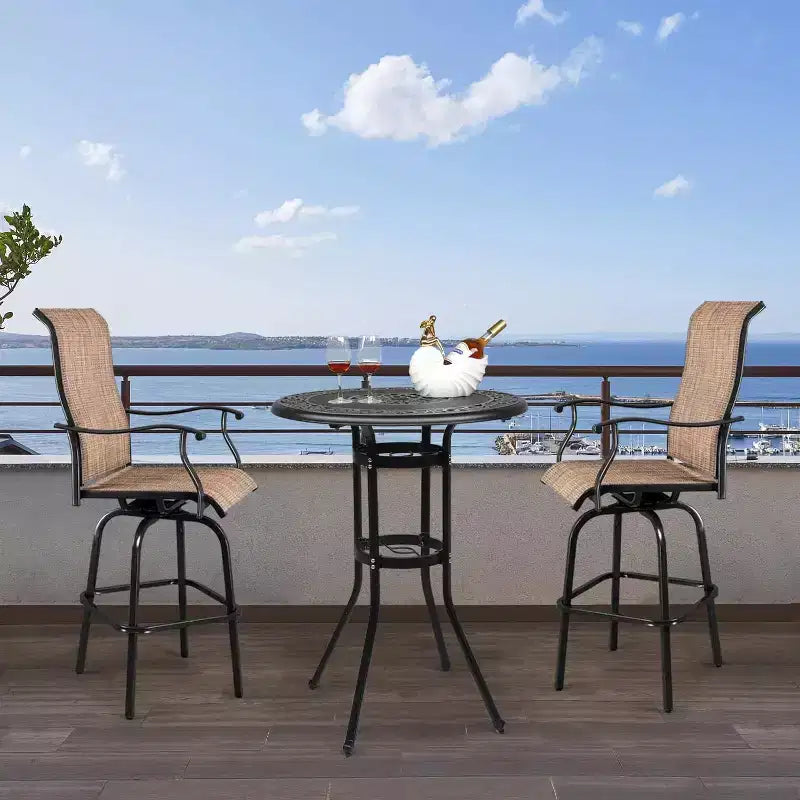 VINGLI Table de bar extérieure 32", Table de terrasse hauteur bar avec trou de parasol, Table ronde haute en aluminium moulé, Table haute d'extérieur, Table de bistrot