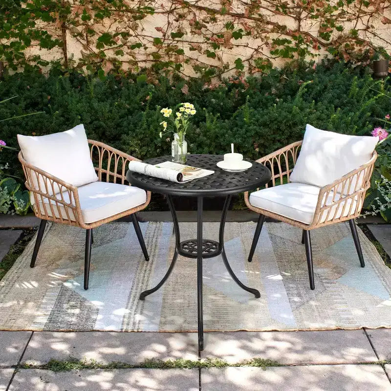 Table de bistro de patio en fonte d'aluminium, table basse d'extérieur ronde de 24 pouces, résistante à la rouille, avec trou pour parasol et finition givrée pour balcon, jardin, arrière-cour