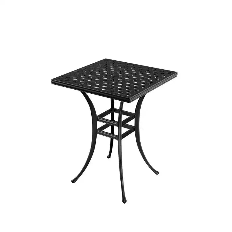 Mondawe 29 Inch Square Cast Aluminum Outdoor Patio Bistro Bar Table with Umbrella Hole, Black