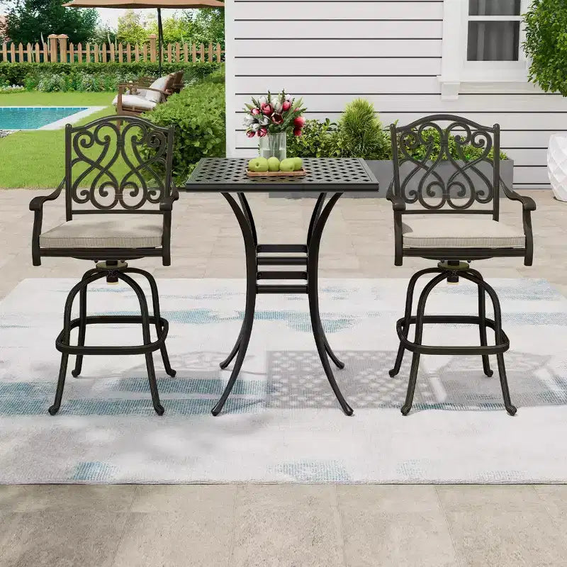 Mondawe Table de bistrot carrée de 29 pouces en aluminium moulé pour patio extérieur avec trou de parasol, noire