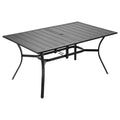 VEVOR Outdoor Patio Dining Table, 59 inch Long Rectangular Metal Steel Slat Backyard Bistro Tables for 4-6, with 1.5 in Umbrella Hole, Black