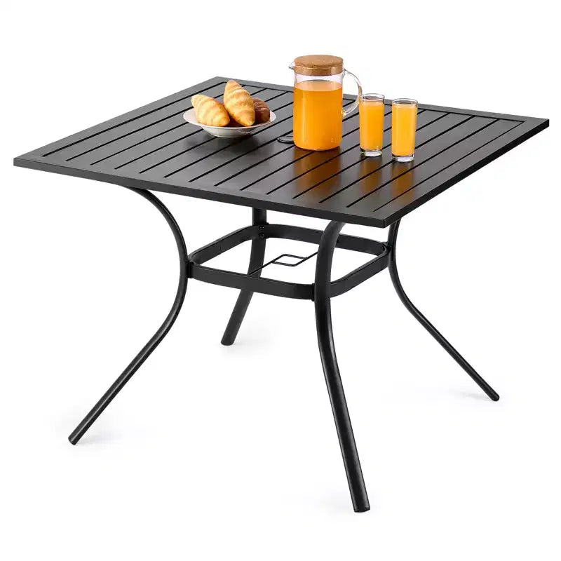 VEVOR Outdoor Patio Dining Table, 37 inch Square Metal Steel Slat Backyard Bistro Tables, with 1.5 in Umbrella Hole, Black