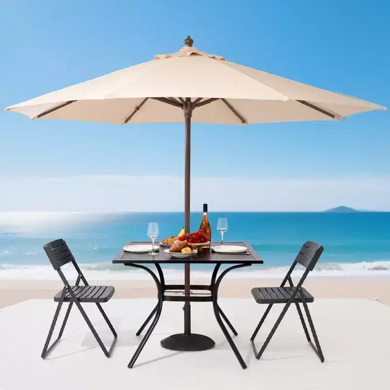 Table de salle à manger d'extérieur VEVOR, table de bistrot carrée de 37 pouces en métal et acier à lattes pour jardin, avec trou pour parasol de 1,5 pouce, noir