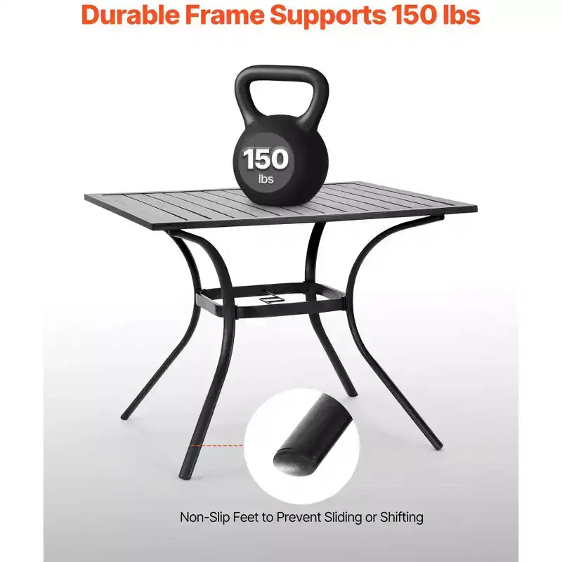 Table de salle à manger d'extérieur VEVOR, table de bistrot carrée de 37 pouces en métal et acier à lattes pour jardin, avec trou pour parasol de 1,5 pouce, noir