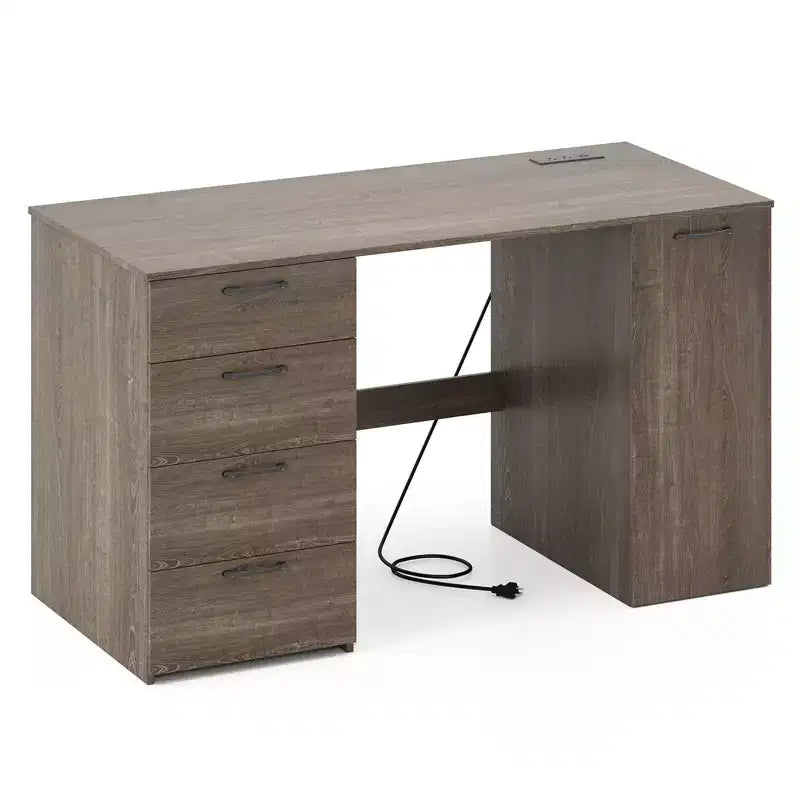 53" Computer Desk with Power Outlets and 4 Storage Drawers - Large Executive Desk, Gray/White