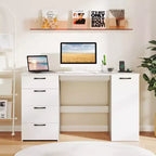 53" Computer Desk with Power Outlets and 4 Storage Drawers - Large Executive Desk, Gray/White
