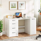 53" Computer Desk with Power Outlets and 4 Storage Drawers - Large Executive Desk, Gray/White