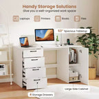 53" Computer Desk with Power Outlets and 4 Storage Drawers - Large Executive Desk, Gray/White