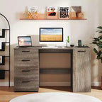 53" Computer Desk with Power Outlets and 4 Storage Drawers - Large Executive Desk, Gray/White