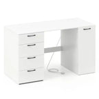 53" Computer Desk with Power Outlets and 4 Storage Drawers - Large Executive Desk, Gray/White