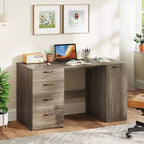 53" Computer Desk with Power Outlets and 4 Storage Drawers - Large Executive Desk, Gray/White