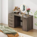 53" Computer Desk with Power Outlets and 4 Storage Drawers - Large Executive Desk, Gray/White
