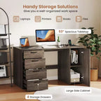53" Computer Desk with Power Outlets and 4 Storage Drawers - Large Executive Desk, Gray/White