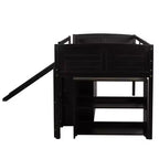 Twin Loft Bed with Slide, Wood Loft Bed Twin Size, Low Twin Size Loft Bed Frame with Cabinets and Shelves