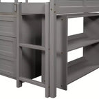 Twin Loft Bed with Slide, Wood Loft Bed Twin Size, Low Twin Size Loft Bed Frame with Cabinets and Shelves