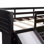 Twin Loft Bed with Slide, Wood Loft Bed Twin Size, Low Twin Size Loft Bed Frame with Cabinets and Shelves