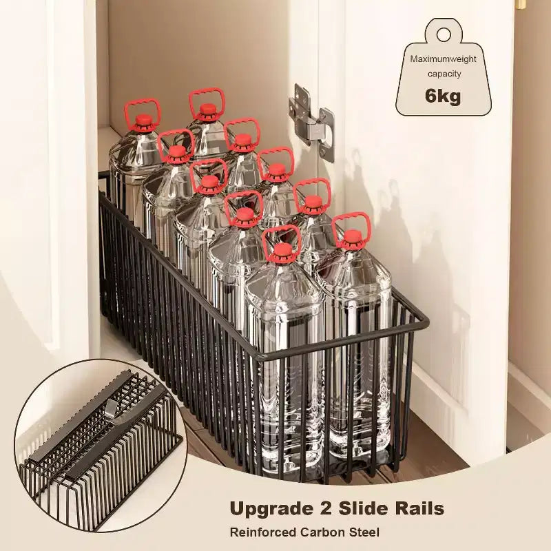 Pull Out Cabinet Organizers, 2 Pack Slide Out Basket Drawers - Heavy Duty Carbon Steel for Kitchen Bathroom Under Sink