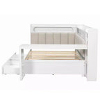 Full Size Daybed with Storage Shelves, Drawers, Charging Station, LED Light, Desk and Upholstered Headboard