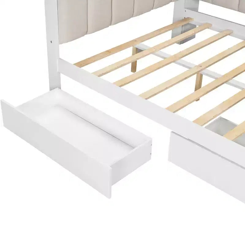 Full Size Daybed with Storage Shelves, Drawers, Charging Station, LED Light, Desk and Upholstered Headboard