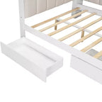 Full Size Daybed with Storage Shelves, Drawers, Charging Station, LED Light, Desk and Upholstered Headboard