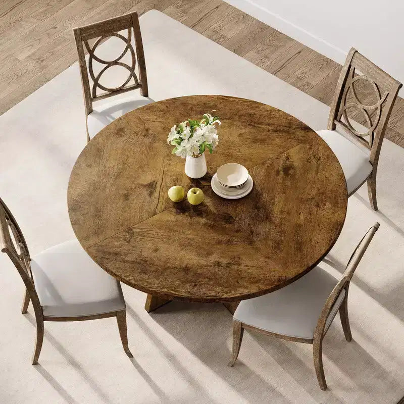 Round Farmhouse Dining Table for 4-6  Wooden Top and Legs, Perfect for Home Dining Room or Living Room