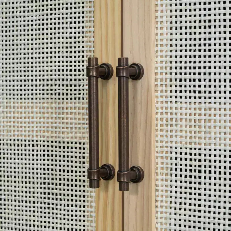Sideboard Buffet Cabinet with Rattan Doors - 60"W, Black and Natural, Dining or Living Room