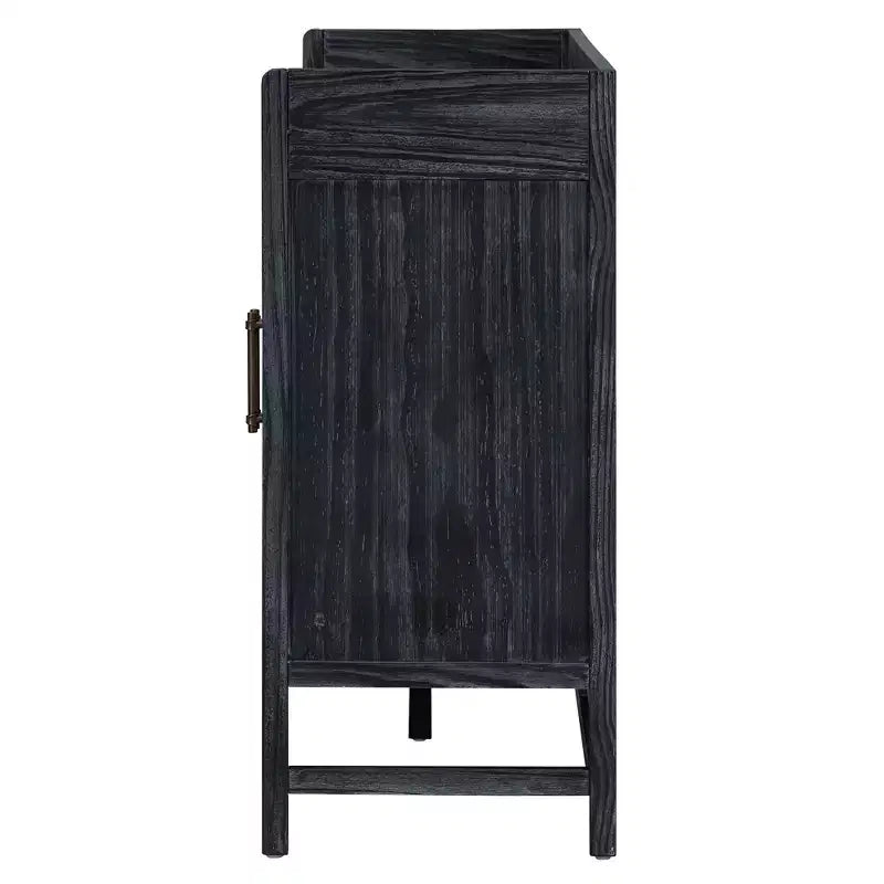 Sideboard Buffet Cabinet with Rattan Doors - 60"W, Black and Natural, Dining or Living Room