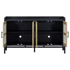 Sideboard Buffet Cabinet with Rattan Doors - 60"W, Black and Natural, Dining or Living Room
