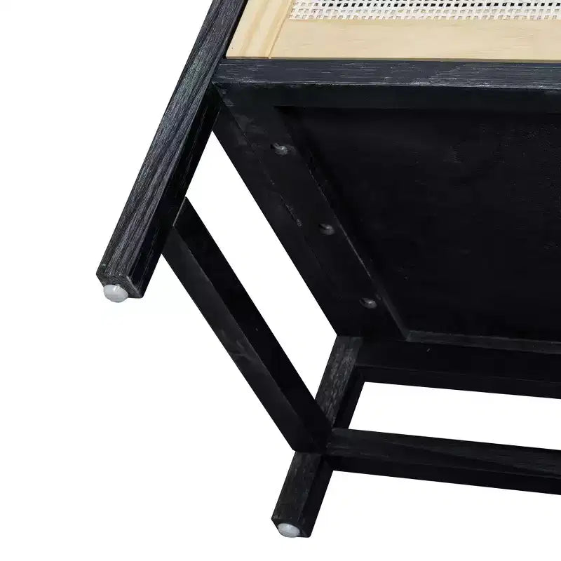 Sideboard Buffet Cabinet with Rattan Doors - 60"W, Black and Natural, Dining or Living Room