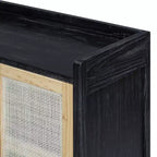 Sideboard Buffet Cabinet with Rattan Doors - 60"W, Black and Natural, Dining or Living Room