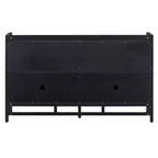 Sideboard Buffet Cabinet with Rattan Doors - 60"W, Black and Natural, Dining or Living Room