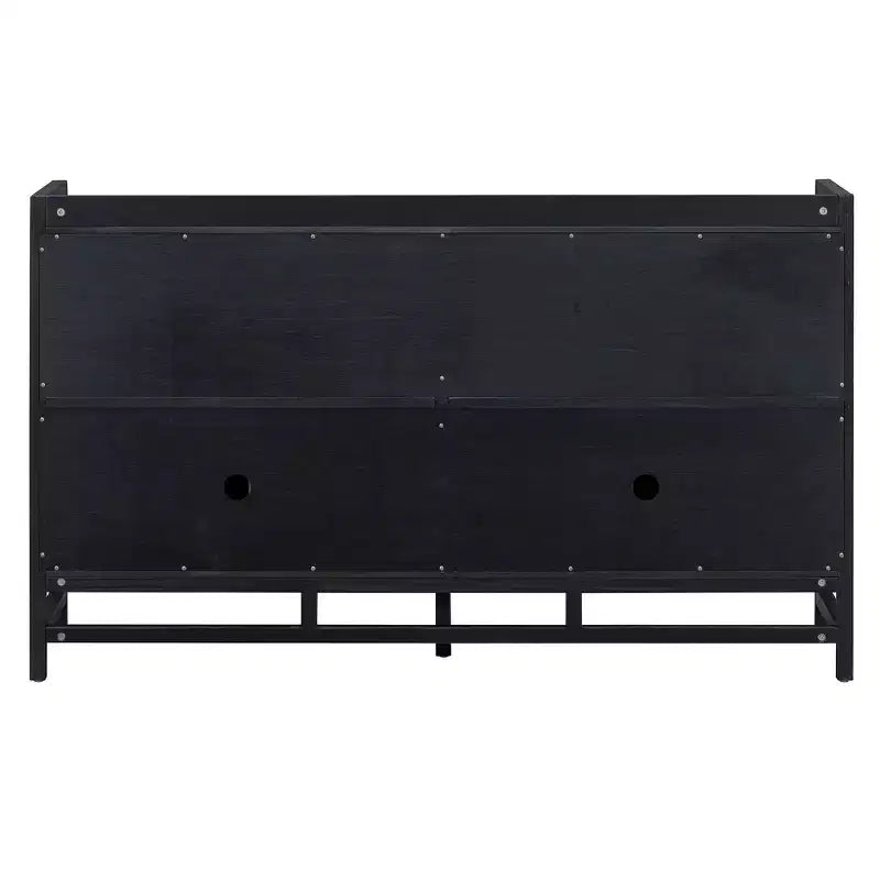 Sideboard Buffet Cabinet with Rattan Doors - 60"W, Black and Natural, Dining or Living Room