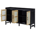 Sideboard Buffet Cabinet with Rattan Doors - 60"W, Black and Natural, Dining or Living Room
