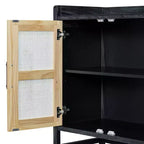 Sideboard Buffet Cabinet with Rattan Doors - 60"W, Black and Natural, Dining or Living Room