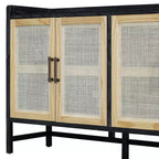 Sideboard Buffet Cabinet with Rattan Doors - 60"W, Black and Natural, Dining or Living Room
