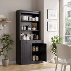 70 5-Tier Bookshelf,with Doors & Drawer, Modern Pantry Sideboard with Adjustable Shelf, Wood Storage Cabinet for Living Room, Home Office,Black