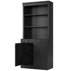 70 5-Tier Bookshelf,with Doors & Drawer, Modern Pantry Sideboard with Adjustable Shelf, Wood Storage Cabinet for Living Room, Home Office,Black
