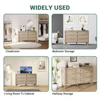 Farmhouse Natural Ratta 6 Drawer Dresser with Gold Metal Handle and 5 Strong Legs for Living Room