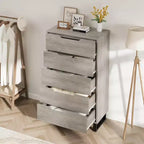 5-Drawer Tall Wooden Dresser - 50"H Vertical Chest for Bedroom, Living Room, Hallway or Entryway